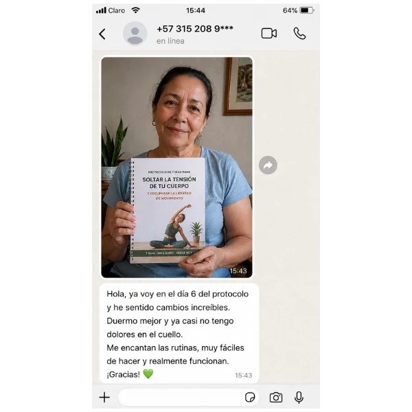 Mensaje de una participante en el día 6 del protocolo