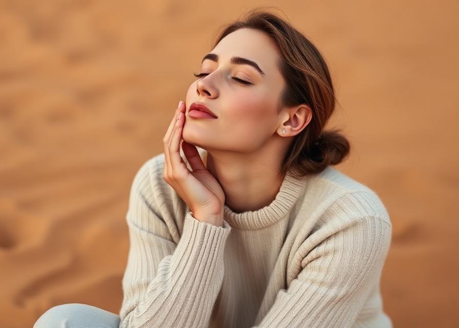 Mujer soltando la tensión de la mandíbula
